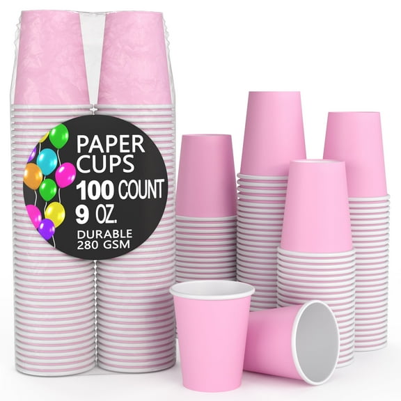 Exquisite 9 oz. Pink Disposable Paper Cups, 100 Count