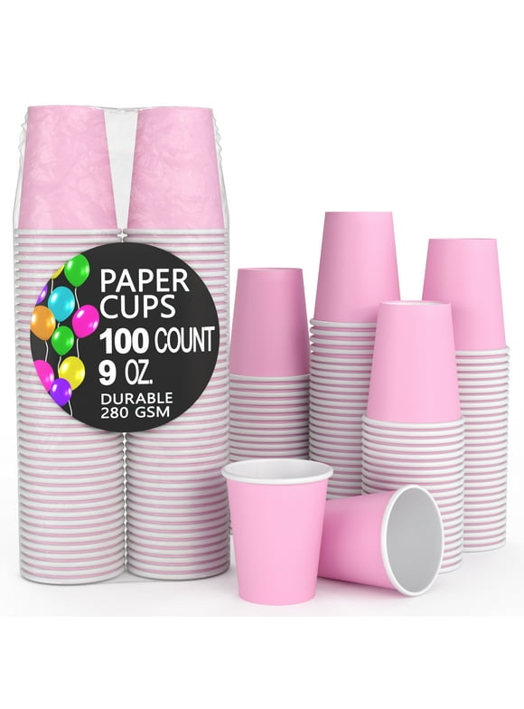 Exquisite 9 oz. Pink Paper Cups - 100 Disposable Cups