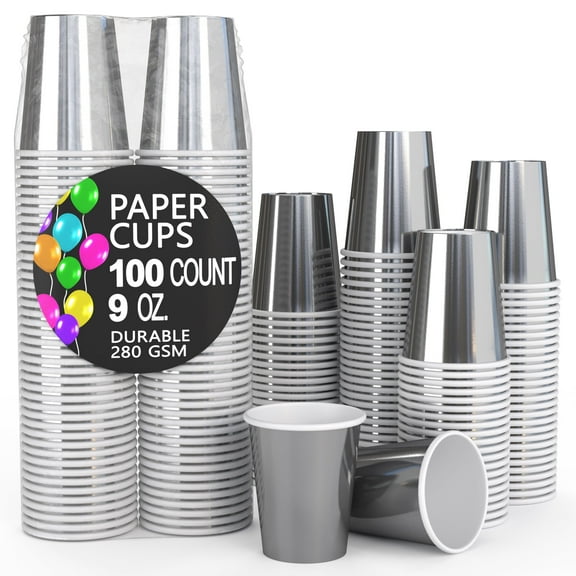 Exquisite 9 oz. Silver Disposable Paper Cups, 100 Count