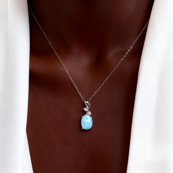 Exquisite 925 Silver Necklace with High-Quality Hypoallergenic Opal and Fade-Resistant Larimar Perfect for Fall Winter Gift for Girlfriend