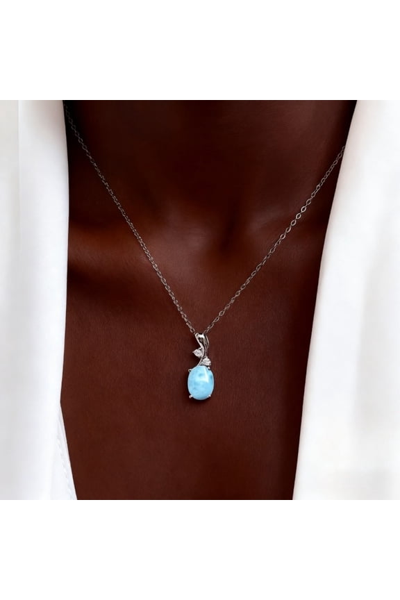 Exquisite 925 Silver Necklace with High-Quality Hypoallergenic Opal and Fade-Resistant Larimar Perfect for Fall Winter Gift for Girlfriend