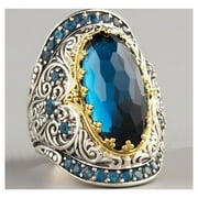 HUI YUAN Exquisite 925 Sterling Silver Natural Gemstone Blue Sapphire Ring