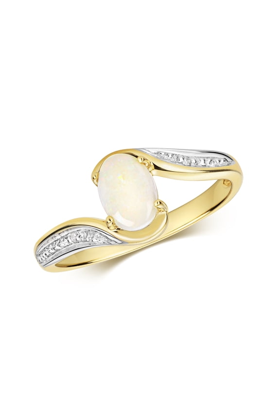 Exquisite 9k Gold Women Diamond Ring Brilliant Cut H - PK with Opal