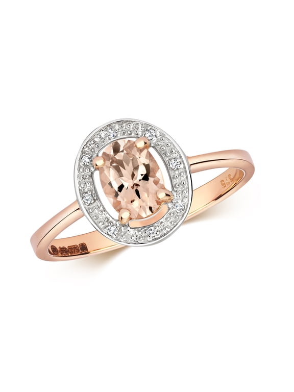 Exquisite 9k Rose Gold Women Diamond Solitaire Ring Brilliant Cut H - PK with Morganite
