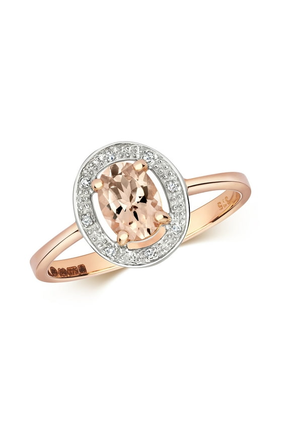 Exquisite 9k Rose Gold Women Diamond Solitaire Ring Brilliant Cut H - PK with Morganite