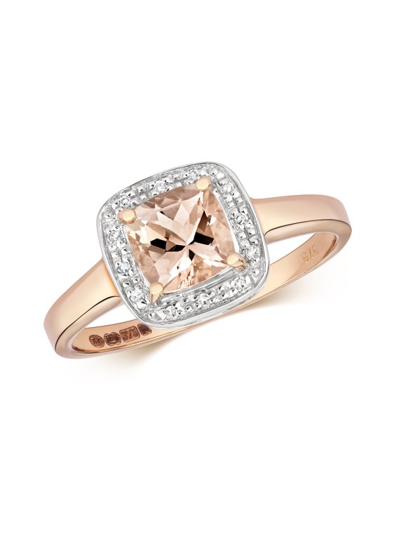 Exquisite 9k Rose Gold Women Diamond Solitaire Ring Brilliant Cut H - PK with Morganite