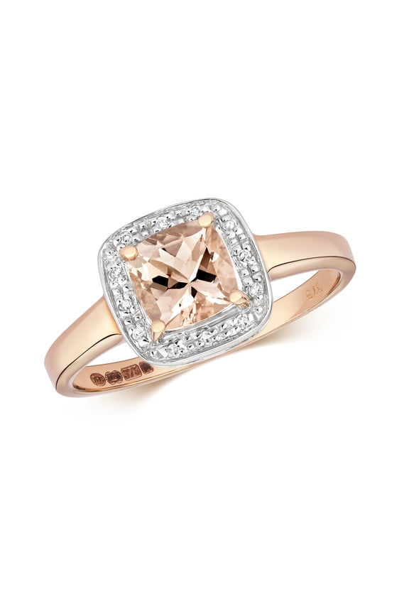 Exquisite 9k Rose Gold Women Diamond Solitaire Ring Brilliant Cut H - PK with Morganite