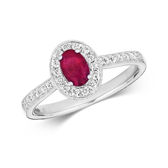 Exquisite 9k White Gold Women Cluster Diamond Ring Brilliant Cut 0.25 Carat HI - I1 with Ruby