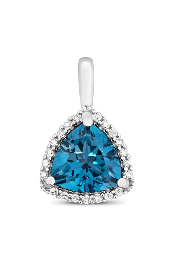 Exquisite 9k White Gold Women Diamond Pendant Brilliant Cut 0.07 Carat with London BlueTopaz - 15mm*9mm