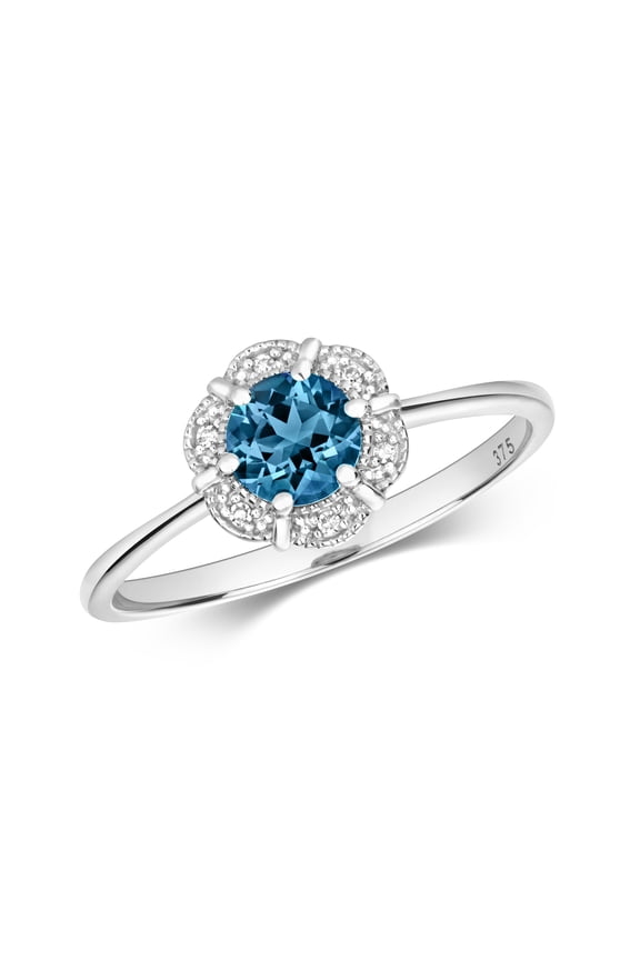 Exquisite 9k White Gold Women Diamond Ring Brilliant Cut HI - I1 with London BlueTopaz