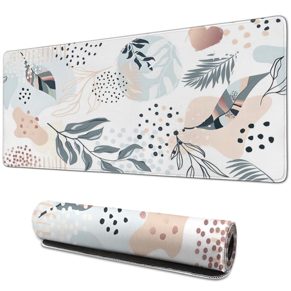 Exquisite Abstract Art Large Gaming Mouse Pad - Extended, Non-Slip Rubber Base, Waterproof - Ideal for Office Laptop - Modern Boho Leaves - 31.5 X 11.8 Inch