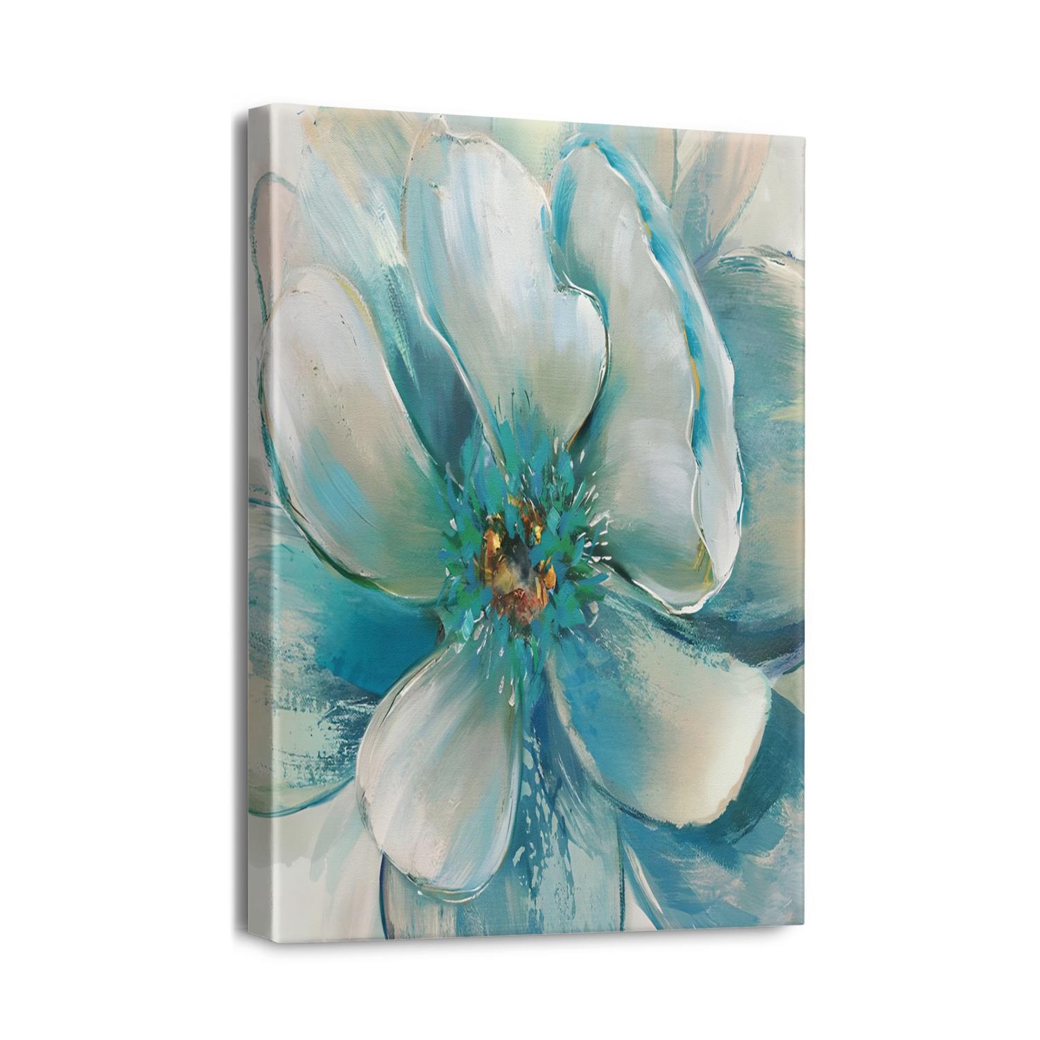 Exquisite Abstract Blue Flickering Flower Canvas Wall Art - Modern ...