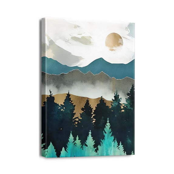 Exquisite Abstract Mountain Trees Canvas Art – Boho Themed Wall Decor for Living Rooms 12x16 Inches