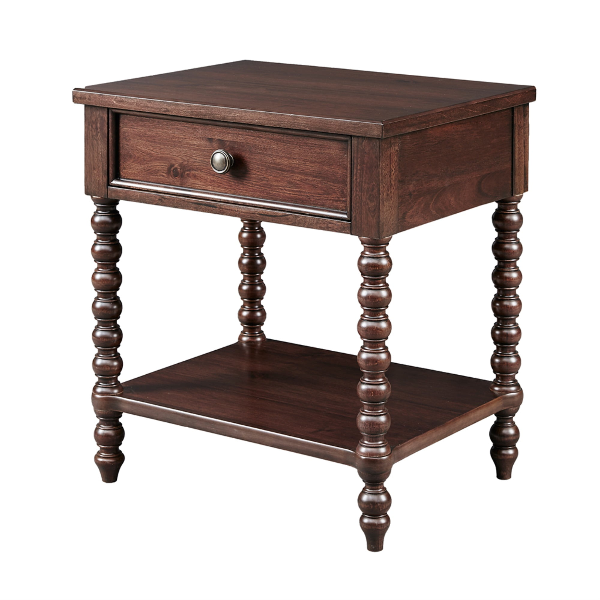Morocco Brown Acacia Wood 1-Drawer Nightstand with Turned Legs