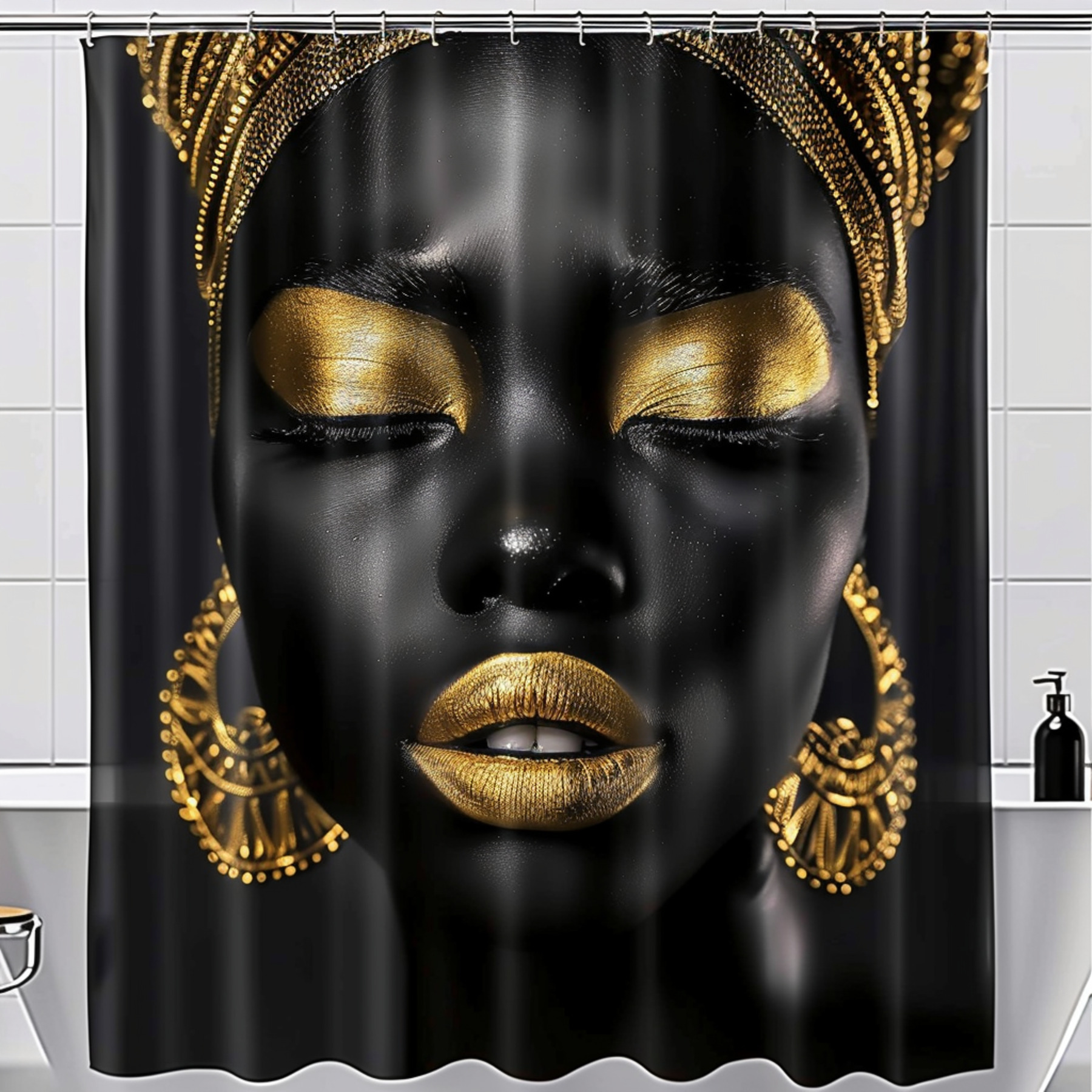 Exquisite African Queen Shower Curtain Set Elegant Black Woman Portrait