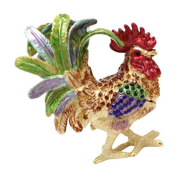 Exquisite Alloy Rooster Shaped Trinket Box With Crystal And Enameled Detail Jewelry Organiser Storage Container
