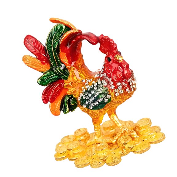 Exquisite Alloy Rooster Shaped Trinket Box With Crystal And Enameled Detail Jewelry Organiser Storage Container