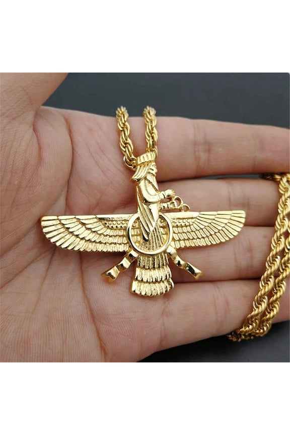Exquisite Ancient Egyptian Goddess Spread Wings 14K White Gold Pendant Necklace Women Fashion Hip Hop Punk Amulet Jewelry Gift