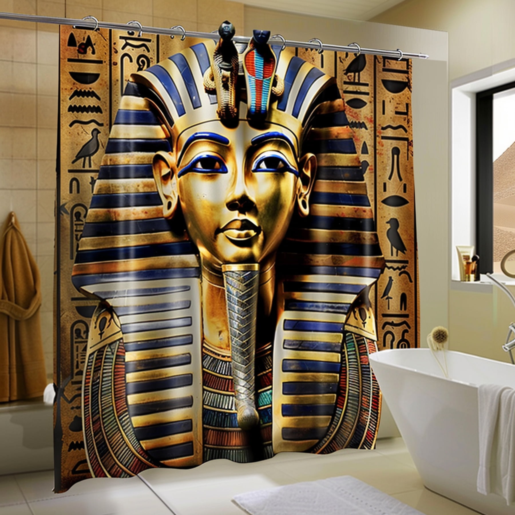 Exquisite Ancient Egyptian Pharaoh Mask Shower Curtain Vibrant and Detailed Artwork for Your