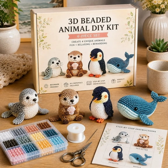 Exquisite Animal Themed 3D Beaded Pet Diy Kits with Full Accessories, Fun Handmade Craft Sets for Art Creation, Family Leisure Time and Personalized Ornament Making, 3D Beaded Animal DIY Kit, A
