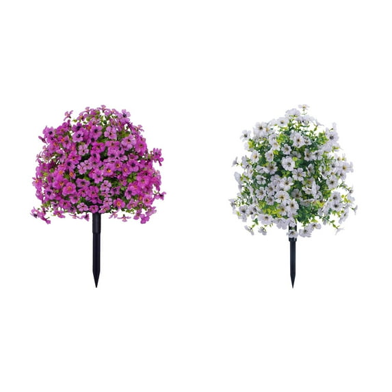 Exquisite Artificial Boxwood Topiary Ball Trees with Flowers for Outdoor with Ground Spike 23.6",UV Resistant Artificial Shrubs Flowers,Plants for Garden,Yard,Porch Festival Decor