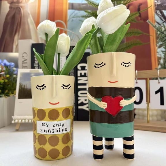 Exquisite Artistic Resin Vase, and Bonsaier Combo, Thoughtful Mothers Day Gift for Bonsai Lovers, Decorative Flower Pot, for Home Garden, Balcony, Tabletop and Indoor Small Bonsai Decoration, B