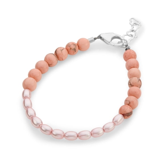 Exquisite Baby Girl Bracelet With Howlite Beads, Austrian Pink Rice Pearls (B2126-P)