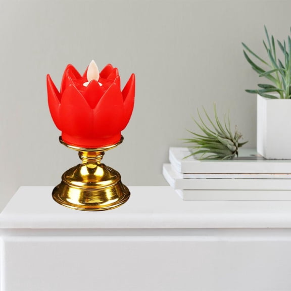 Exquisite Battery Operated LED Buddha Lotus Lamp for Desktop Decoration Worship Red