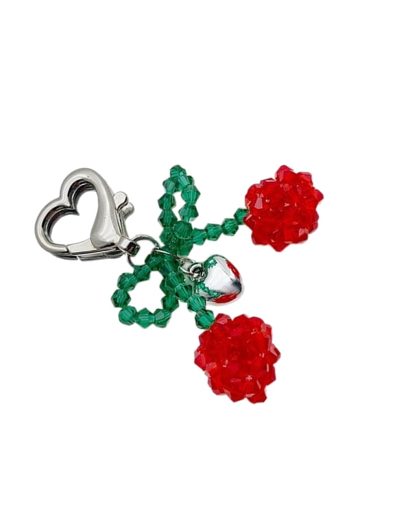Exquisite Beaded Bowknot Key Chain Fashionable Handwoven Crystal Cherries Pendant Keychain Stylish Keyrings for Girls