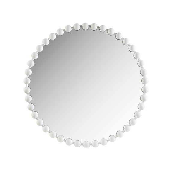 Exquisite Beaded Round Wall Mirror - 36D | Spherical Iron Frame | Matte White Foil Finish | Keyhole Hook Fixture | Modern Glamour & Flair | Easy to Clean | Transform Your Space