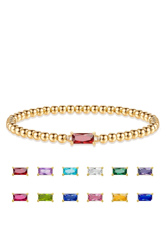 Exquisite Birthstone Jewelry for Women, Flexible 14K Gold-Plated Bead Bracelets, Fashionable Friendship Birthday Gift for Her