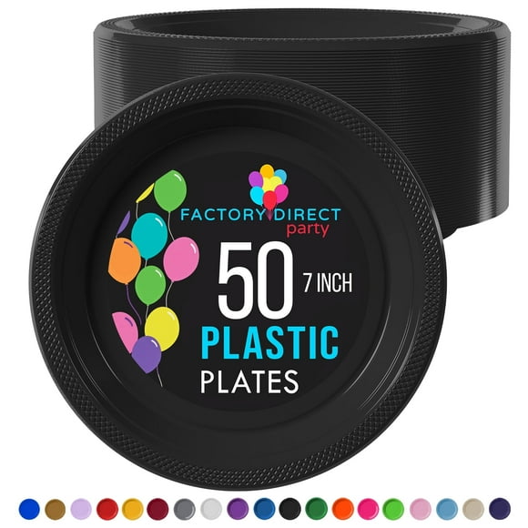 Exquisite Black 7" Heavy Duty 350 GSM Disposable Plastic Party Plates - 50 Count
