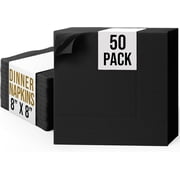 Exquisite Black Dinner Napkins, 50 Count 2-Ply Disposable Paper Napkins, 8 x 8 Folded