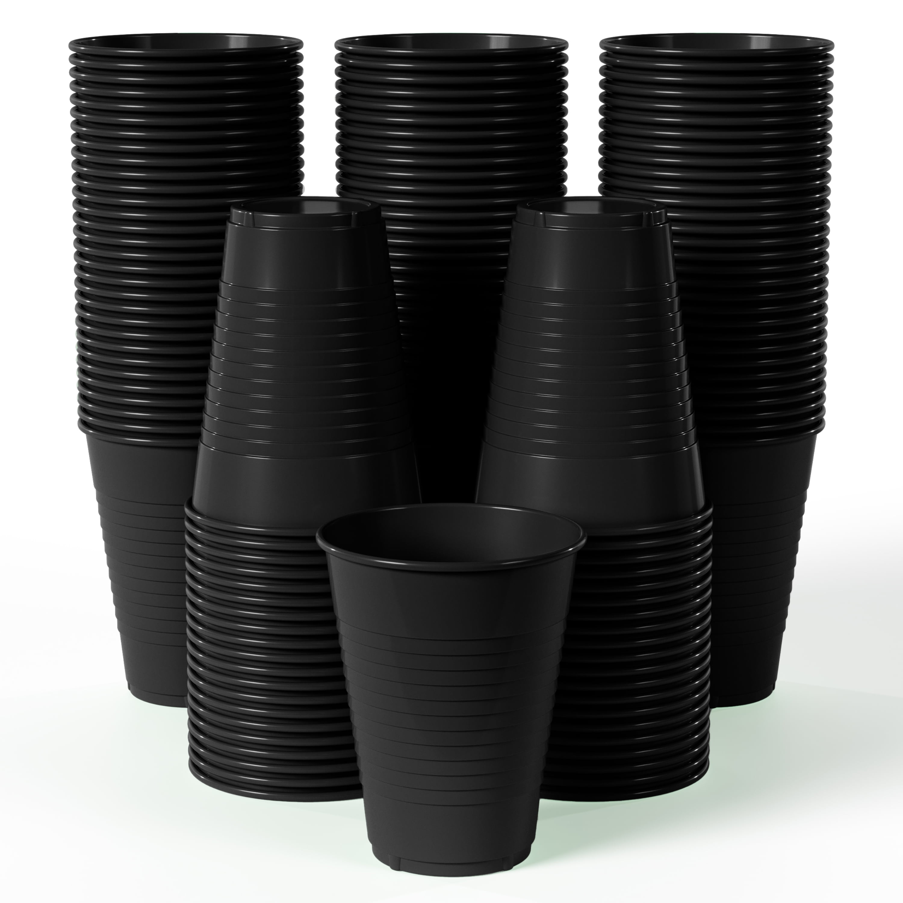 Exquisite Black Heavy Duty Disposable Plastic Cups, Bulk Party Pack, 12 oz  - 100 Count