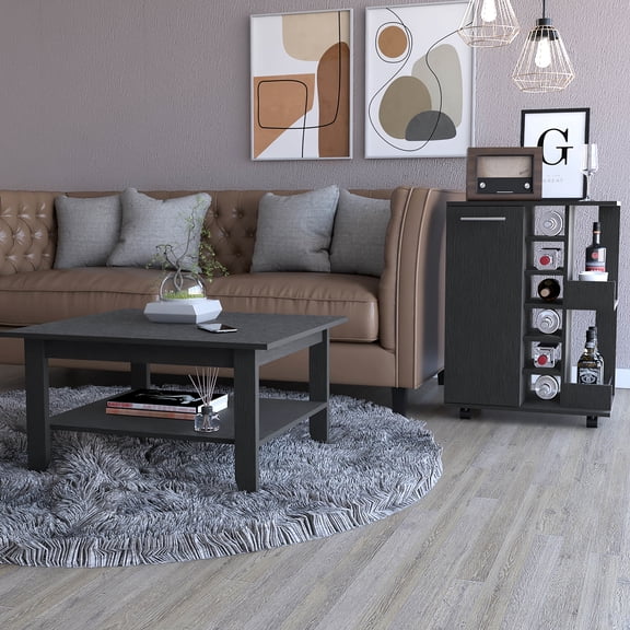 Exquisite Black Living Room - Bar Cart And Coffee Table For Your Space Functional 2 Piece In & Home