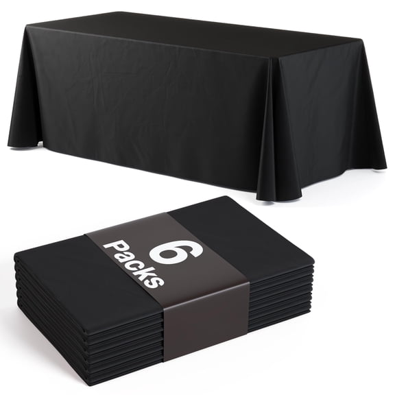 Exquisite Black Rectangle Plastic Tablecloths, 70 x 120 Inch, 6 Count, Disposable Party Table Covers
