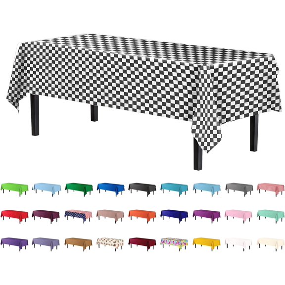 Exquisite Black and White Checkered Plastic Table Cloth Disposable 6 Pack - 54 x 108 Inch Rectangle Tablecloth for 6 Foot Tables - Race Car Birthday Party Decorations - Checkered Flag Table Cover