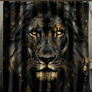 Exquisite Black and Gold Lion Face Shower Curtain Illuminate Your Bathroom with Stunning HyperRealistic Artistry and Cinematic Flair