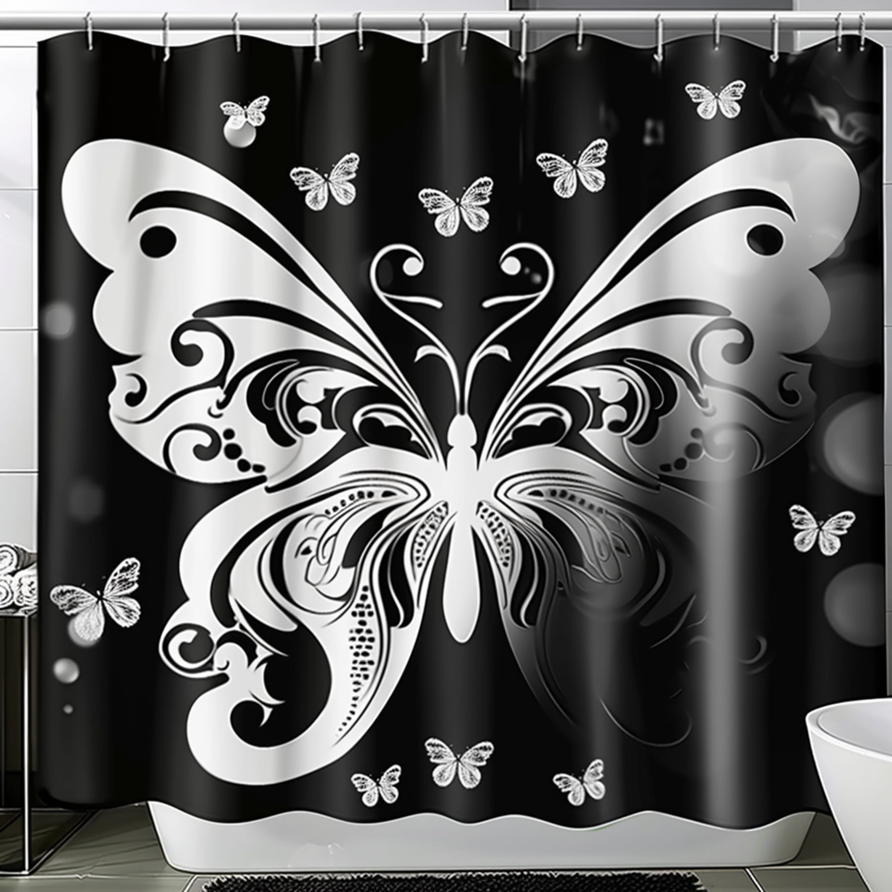 Exquisite Black and White Butterfly Pattern Shower Curtain HighEnd ...