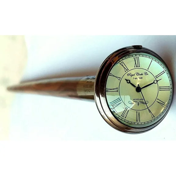 Exquisite Brass Walking Stick Featuring Working Clock by Regal Clocks Co., Scotland Timeless Gift Item for Collectors