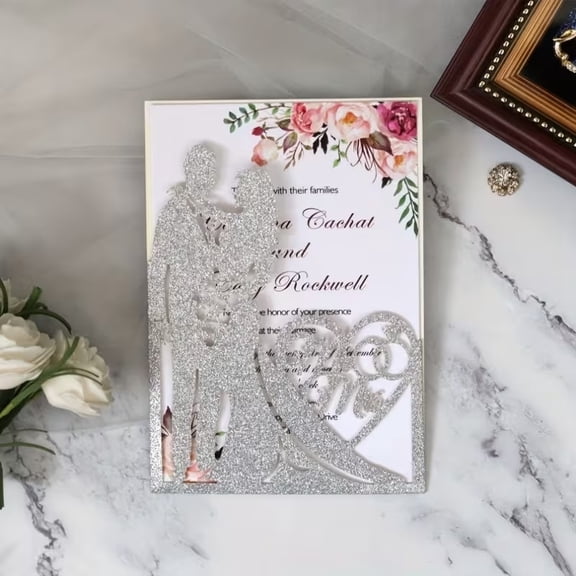 Exquisite Brick Ring Heart Wedding Invitation Set - 10 Elegant Cards for MR&MRS Celebrations, Perfect for Weddings and Anniversaries
