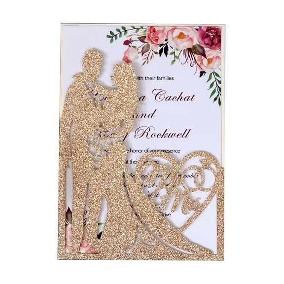 Exquisite Brick Ring Heart Wedding Invitation Set - 10 Elegant Cards for MR&MRS Celebrations, Perfect for Weddings and Anniversaries