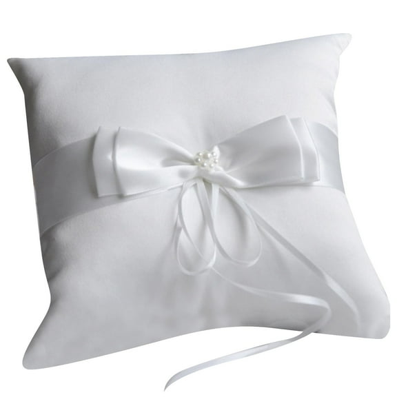 Exquisite Bridal Wedding Ring Pillow Double Heart Satin Lace Ring Bearer Cushion Holder for Wedding Party Proposal Decoration