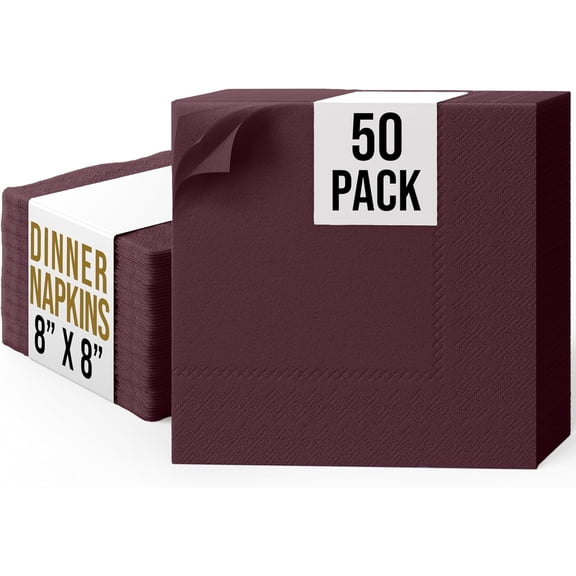 Exquisite Brown Dinner Napkins, 50 Count 2-Ply Disposable Paper Napkins, 8" x 8" Folded Party Napkins