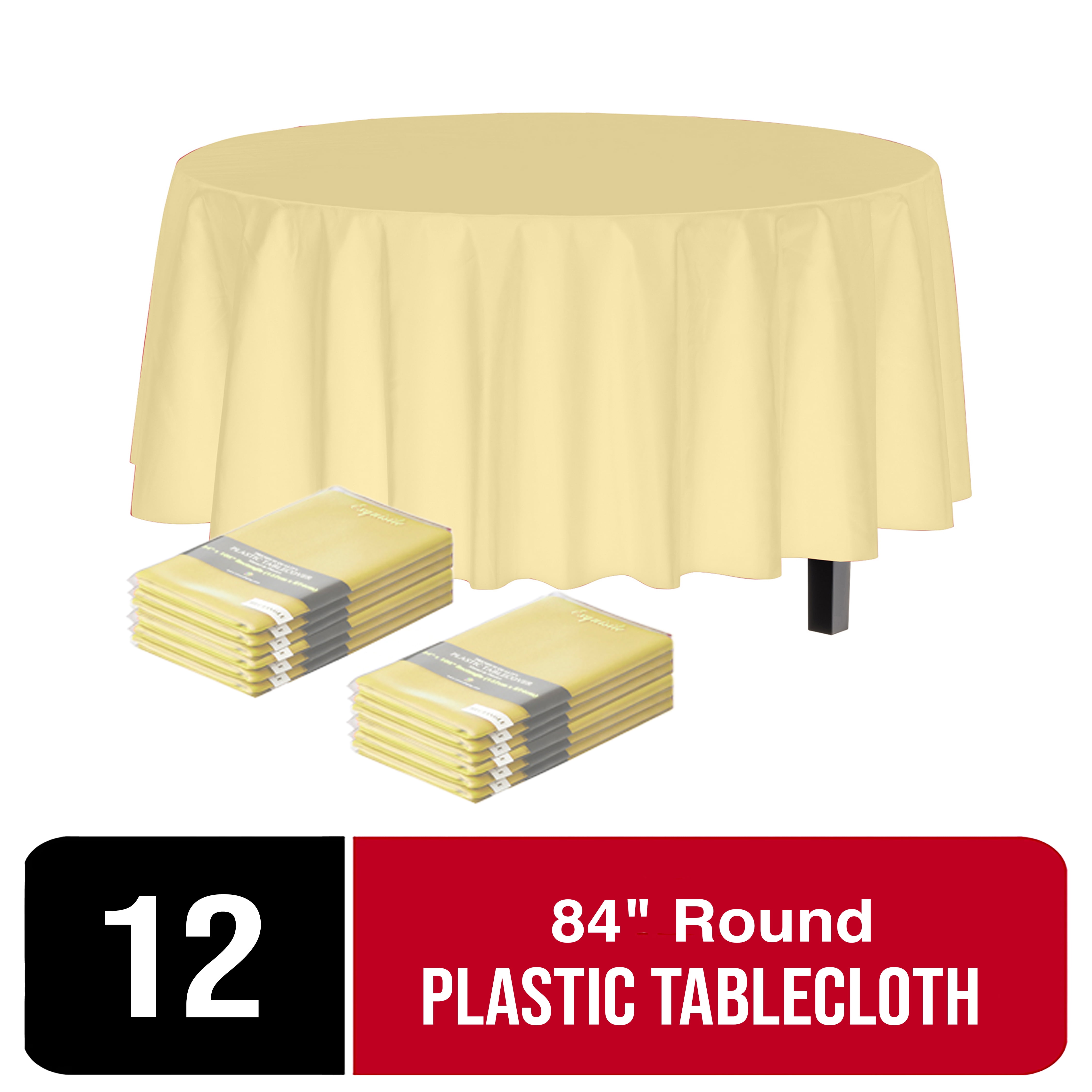Exquisite Bulk Premium Plastic Disposable 84 inch Round Tablecloth, 12