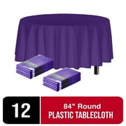 Exquisite Bulk Premium Plastic Disposable 84 inch Round Tablecloth, 12 Purple Round Table Covers