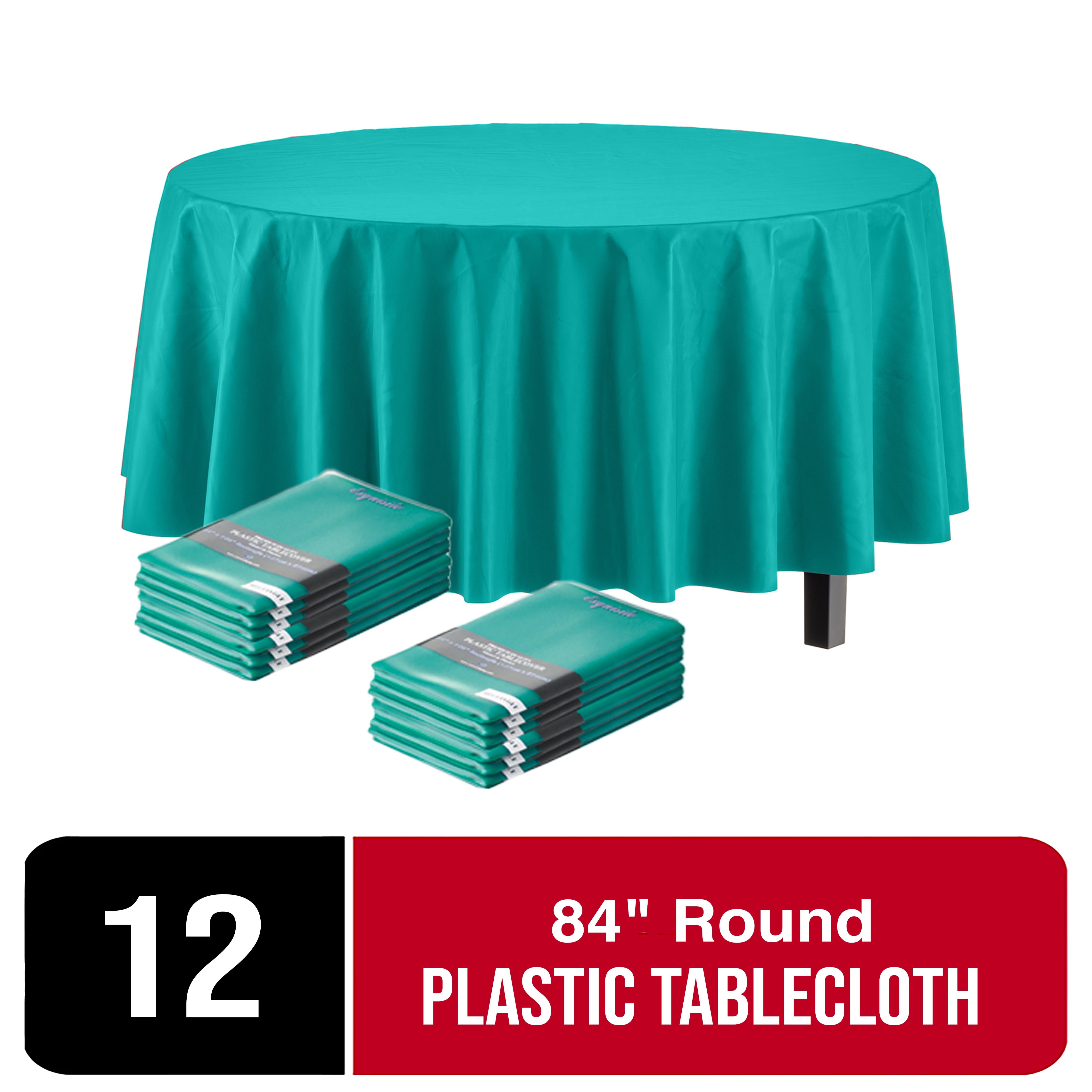 Exquisite Bulk Premium Plastic Disposable 84 inch Round Tablecloth, 12 Teal Table Covers