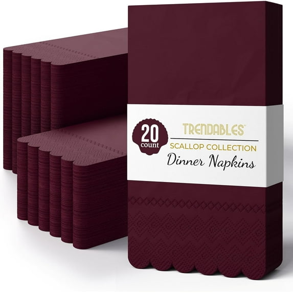 Crown Display Burgundy Scalloped Napkins Disposable 20 Pcs 3-Ply Burgundy Scalloped Dinner Napkins Disposable Decorative for Dinners & Parties, Paper Guest Towels for Bathroom & Party Supplies