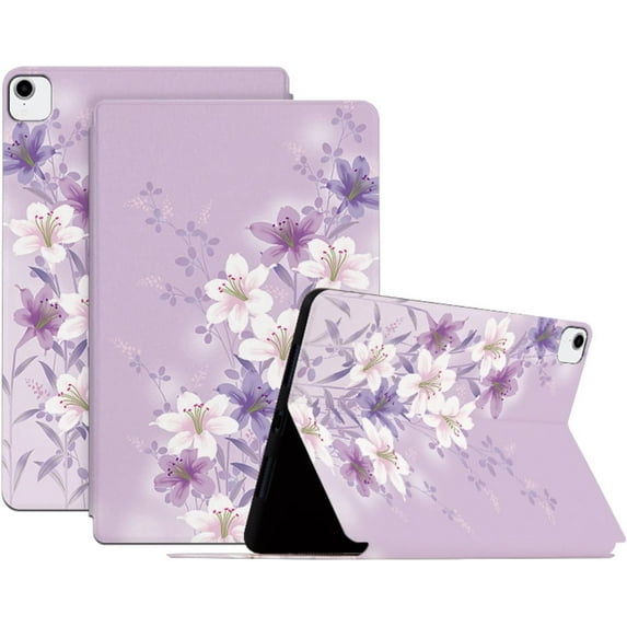 Exquisite Charming Flower PU Tablet Case Folio Stand Cover , for iPad Air 1 2 3 4 Pro 9.7 10.5 11 2018/2020/2021 Comfortable Slim Unique Fashion Shell(Purple,Air 4)