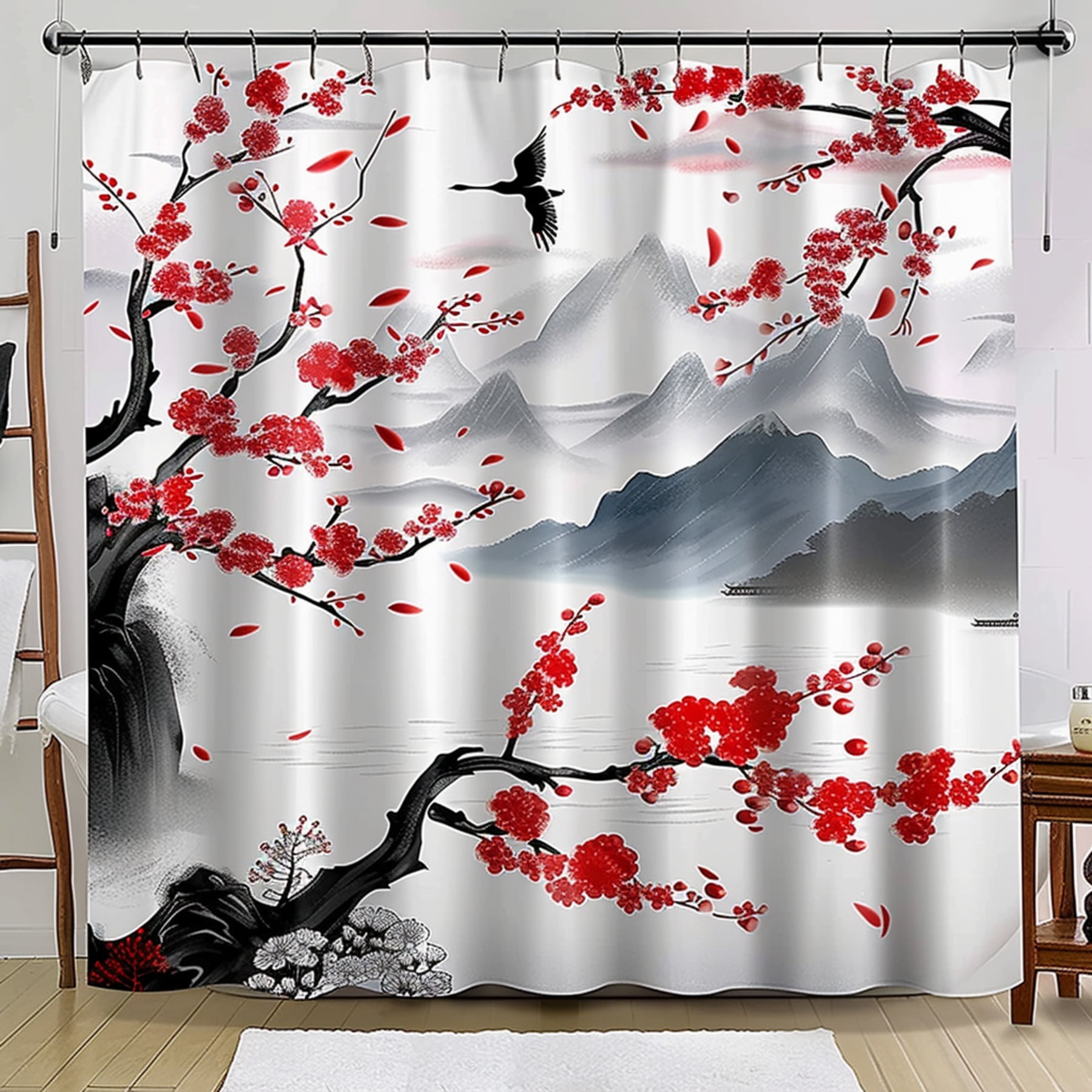 Exquisite Chinese Traditional Cherry Blossom Shower Curtain Elevate ...